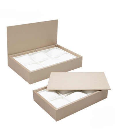 Vassoio Couvette Per Gioielli Serie TOP 260x175x50mm Similpelle Fibra 6 Cuscini Beige Oro