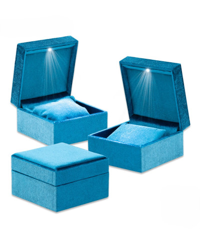 Astuccio Per Gioielli Con Luce Led Serie PISTOIA 100x100x65mm Cuscino + Collana Blu