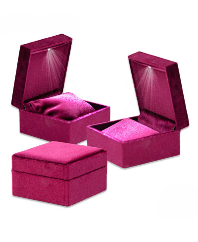 Astuccio Per Gioielli Con Luce Led Serie PISTOIA 100x100x65mm Cuscino + Collana Rosso Bordeaux