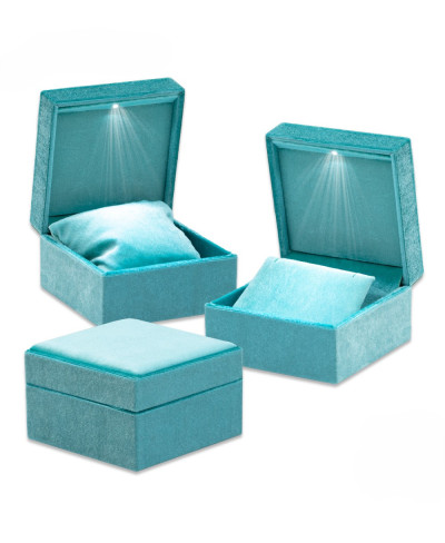 Astuccio Per Gioielli Con Luce Led Serie PISTOIA 100x100x65mm Cuscino + Collana Turchese