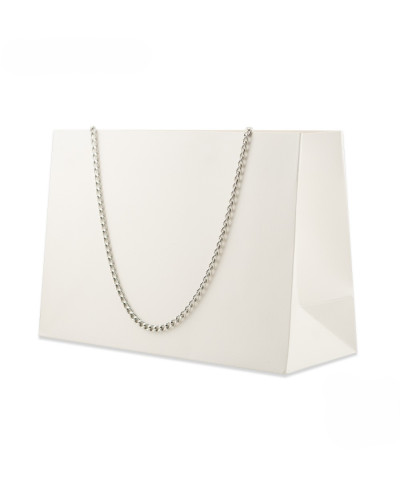 Busta Shopper Di Carta Con Catena Serie GINEVRA 22x15x8cm Bianco + Argento