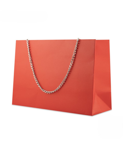 Busta Shopper Di Carta Con Catena Serie GINEVRA 22x15x8cm Rosso + Argento