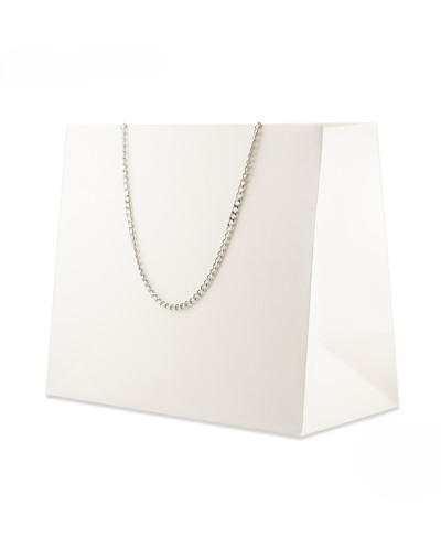 Busta Shopper Di Carta Con Catena Serie GINEVRA 26x22x12,5cm  Bianco + Argento