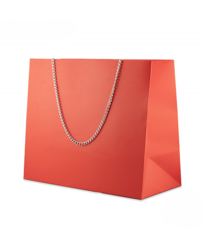 Busta Shopper Di Carta Con Catena Serie GINEVRA 26x22x12,5cm Rosso + Argento