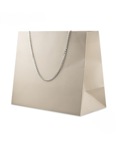 Busta Shopper Di Carta Con Catena Serie GINEVRA 26x22x12,5cm Tortora + Argento