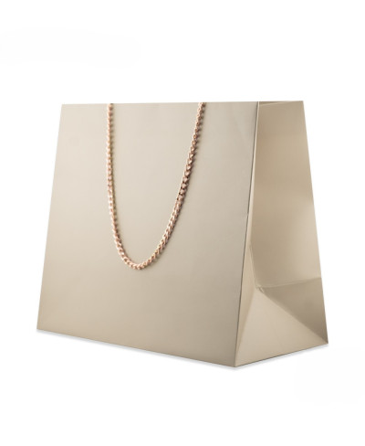 Busta Shopper Di Carta Con Catena Serie GINEVRA 26x22x12,5cm Tortora + Rosè