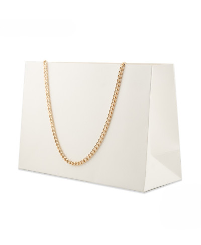 Busta Shopper Di Carta Con Catena Serie GINEVRA 26x22x12,5cm Bianco + Rosè